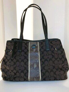 COACH F2488 BLACK STRIPE PYTHON PRINY STRIPE TOTE BAG